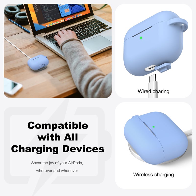 R-fun for AirPods Pro 2nd/1st Generation Case with Cleaner Kit,Soft Silicone Protective Case Cover for Apple AirPod Pro 2/1 for Women Men,AirPods Pro Case Accessories with Keychain,Blue Gray - Image 3